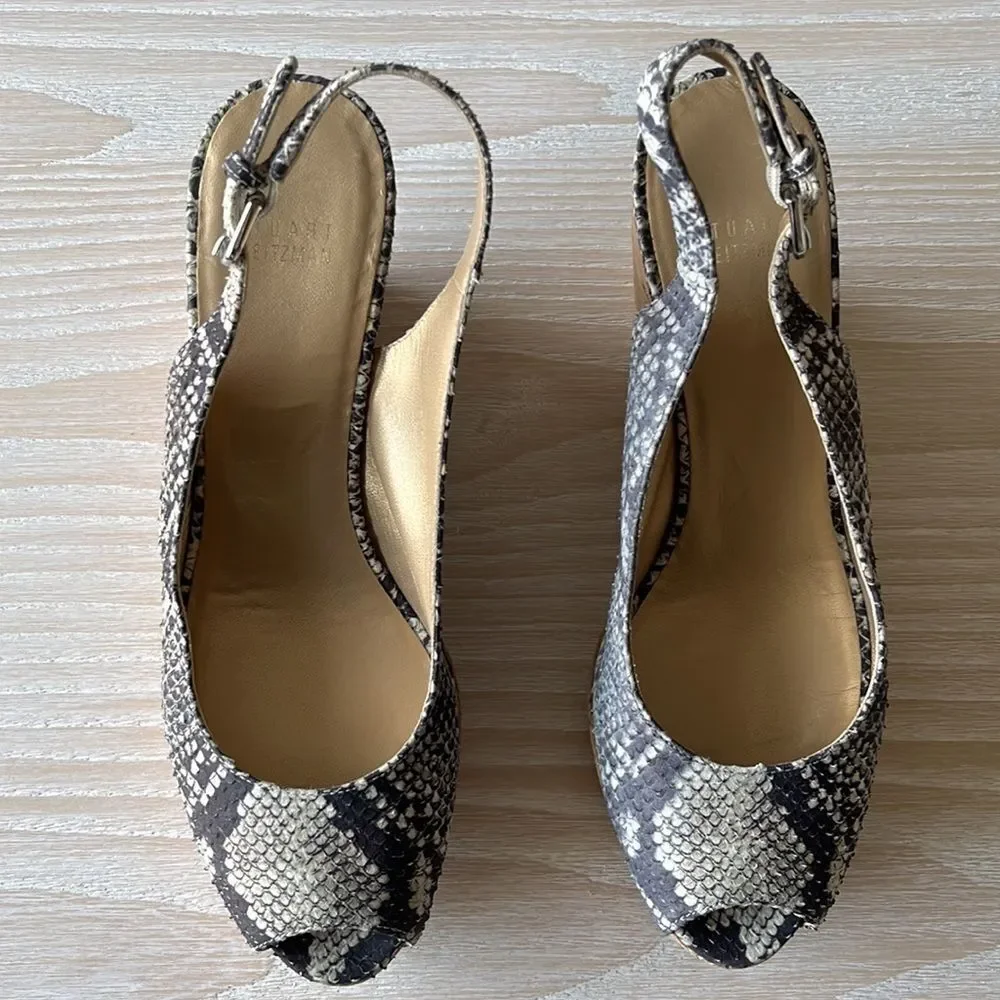 Stuart Weitzman NWOT Jean Snake-Embossed Leather Slingback Sandals size 9 - Picture 9 of 14